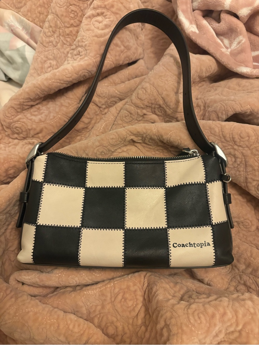 Coach Black and Cream Checker Shoulder Bag Coachtopia